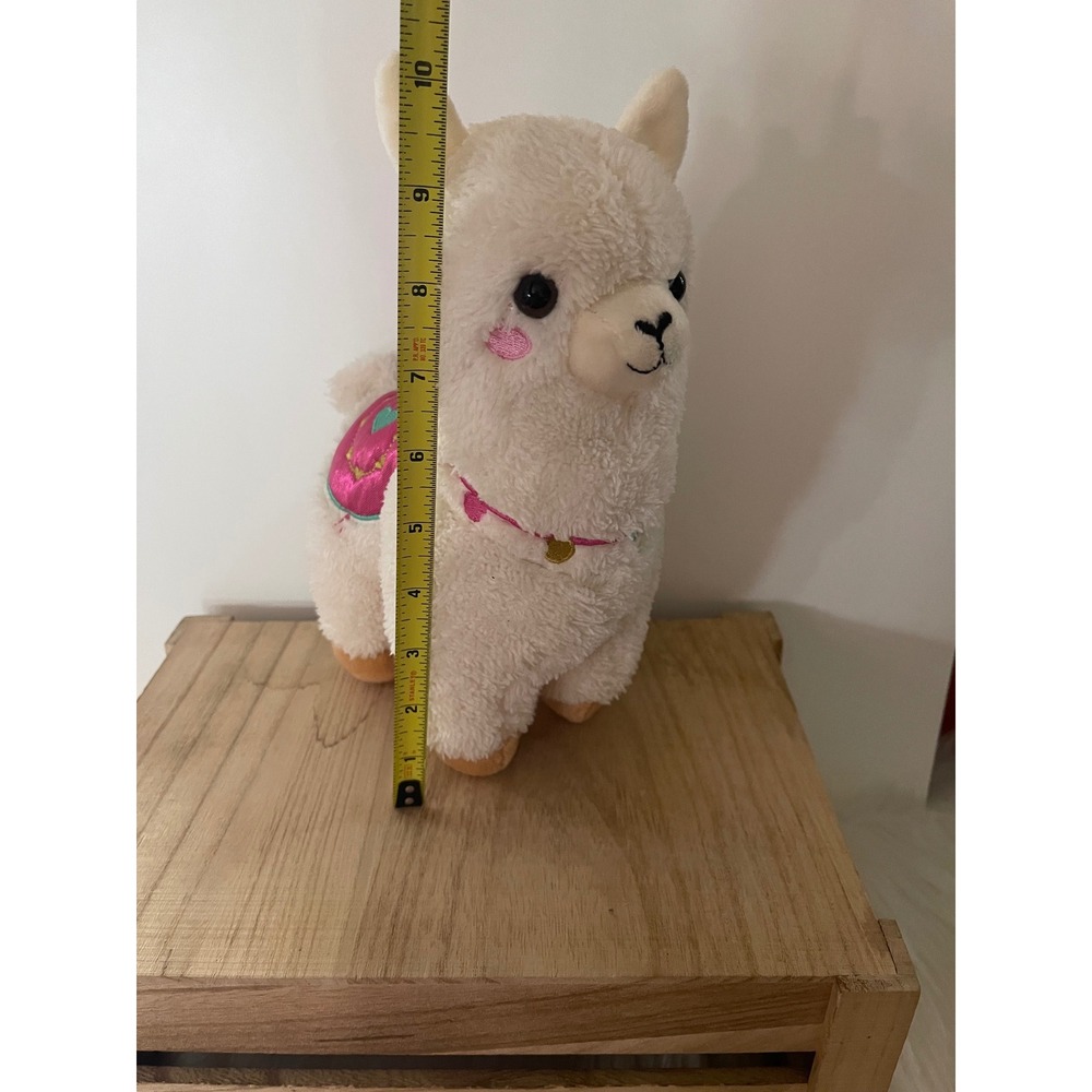 White Llama Alpaca Animal Plush Stuffed Toy Pink Saddle Embroidered Pink Cheeks - Picture 4 of 11